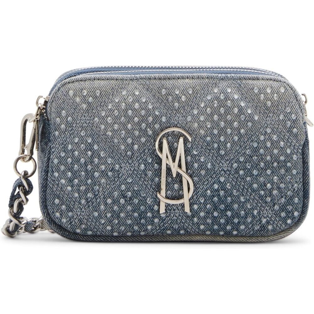 Daisy-r Quilted Denim Crossbody Bag Stones Double Zip Adjustable Strap